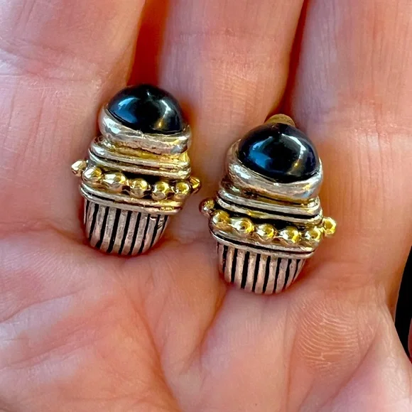 SJC Jewelry Vintage Sjc Earrings Silver Modernist Black